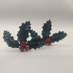 Set of 2 Christmas Napkin Rings Holly Berry Bells Metal VTG Holiday Tablescape